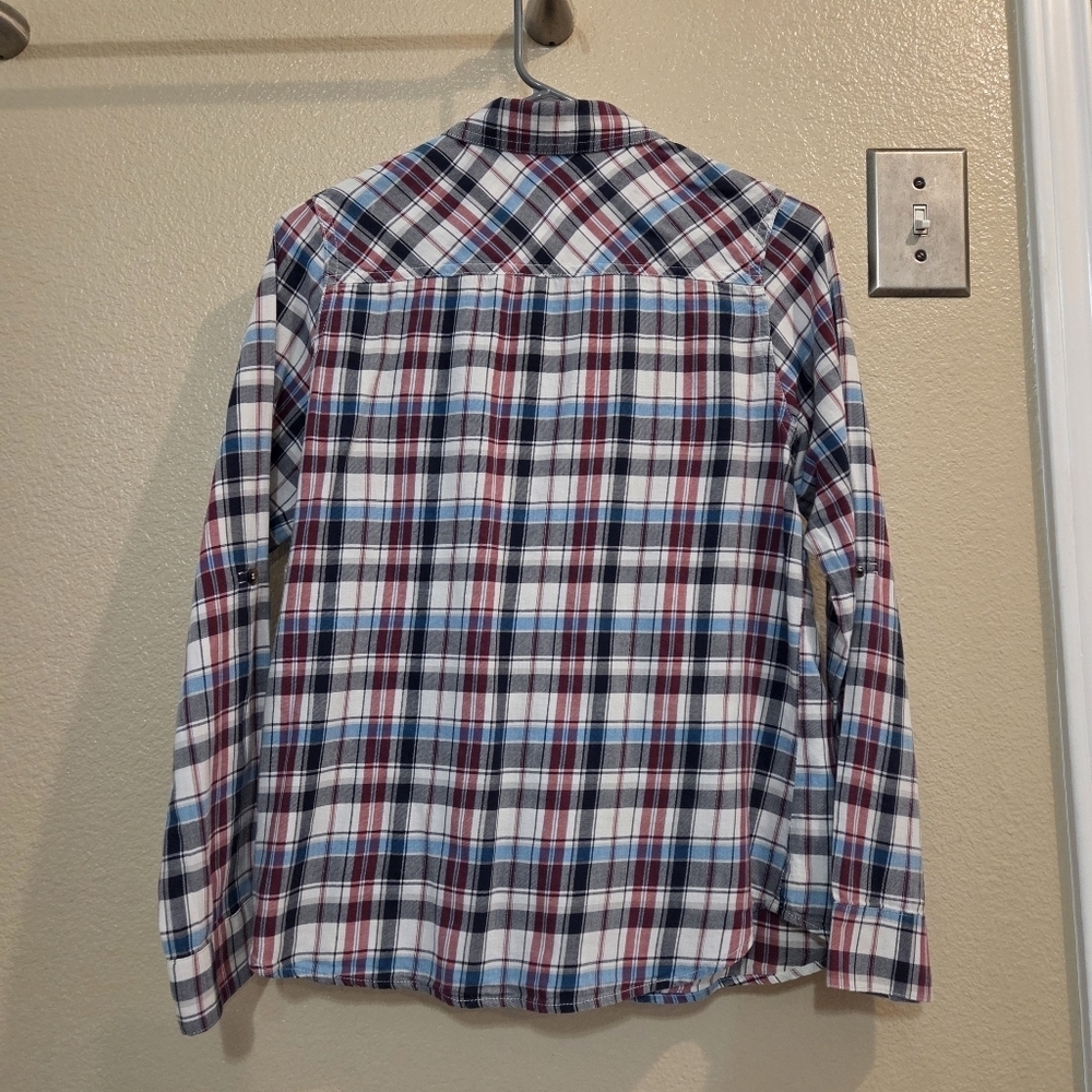 Women Blue Plaid Button up Western Cowboy Long Sleeve Shirt size Large - Picture 2 of 8